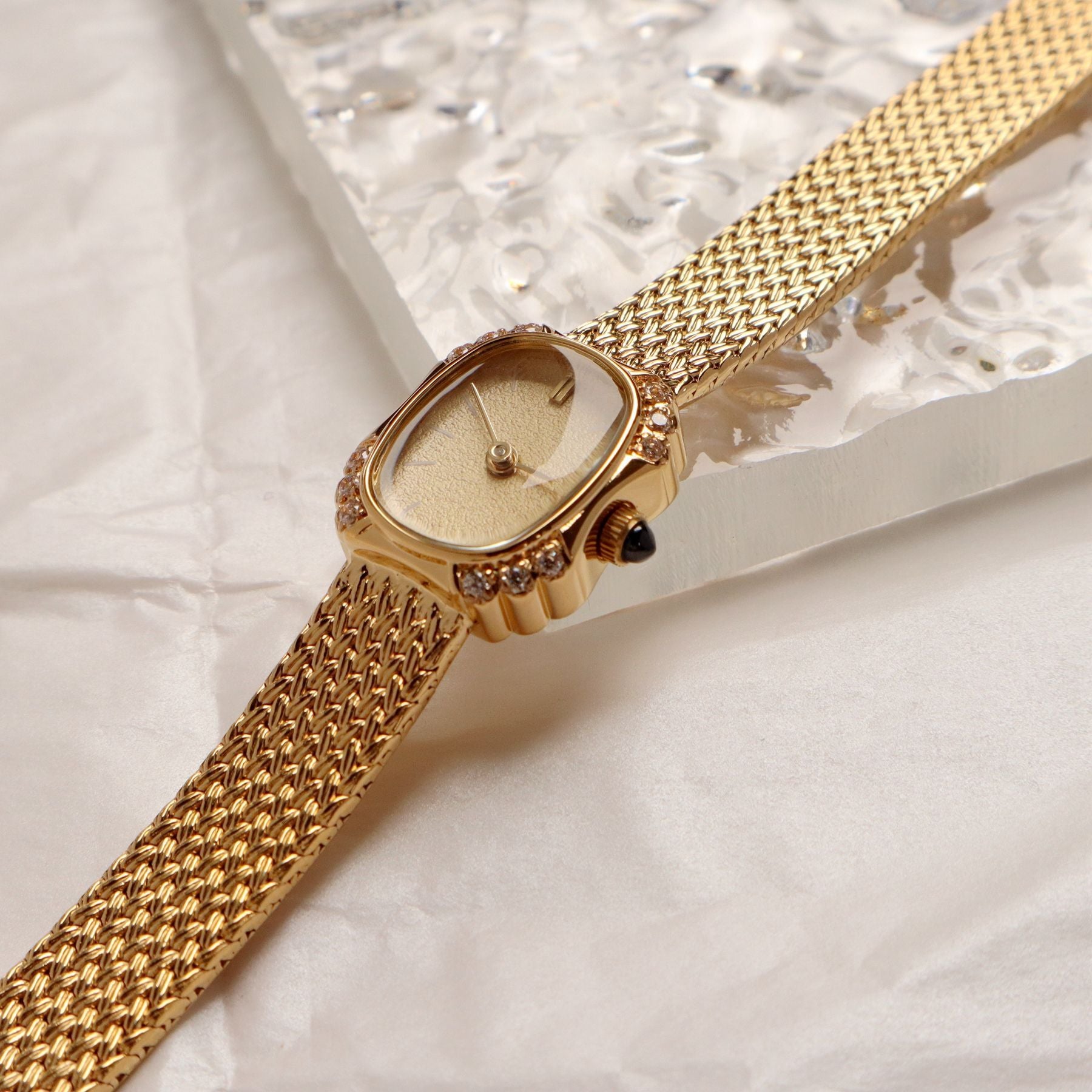 New Designer Square Exquisite Diamond Set Wheat Ears Women's Quartz Small Watch
