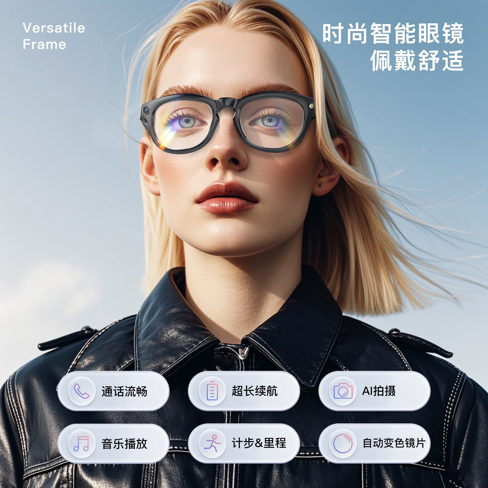 Bluetooth music player with camera glasses