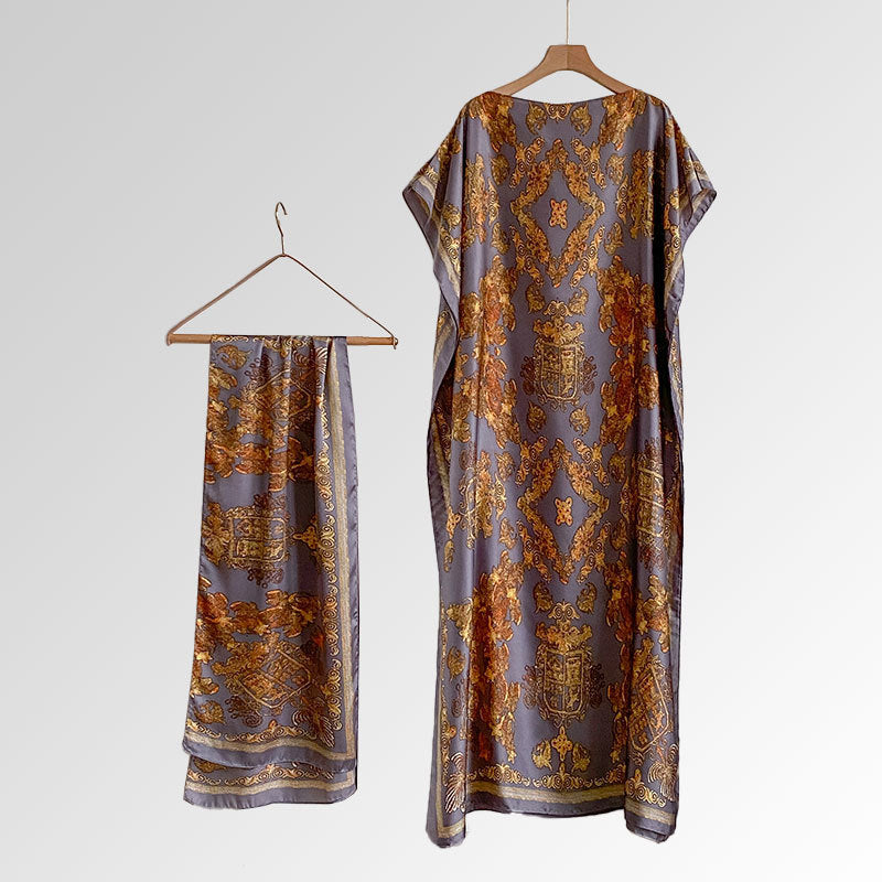 Beach vacation faux silk scarf dress