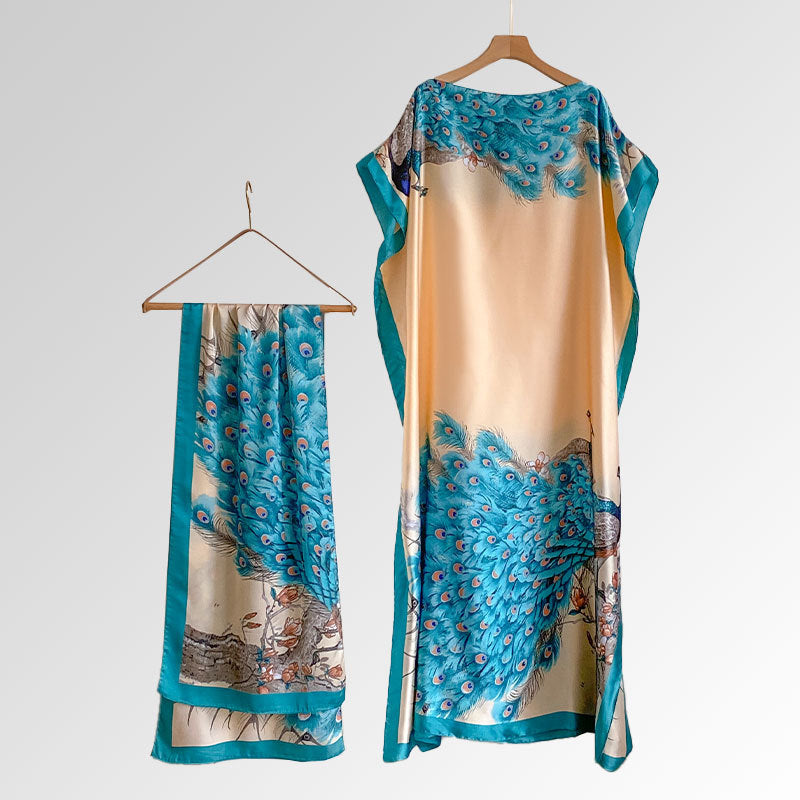 Beach vacation faux silk scarf dress