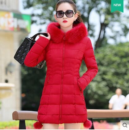Women's Slim Fit Long Down Jacket with Fur Collar
