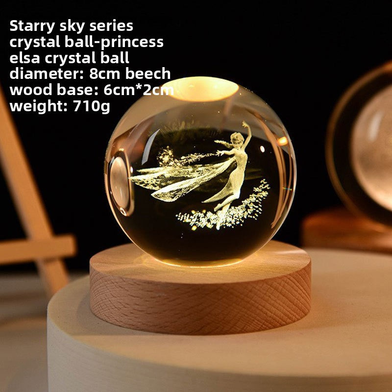 3D Crystal Ball Night Light with Wooden Base