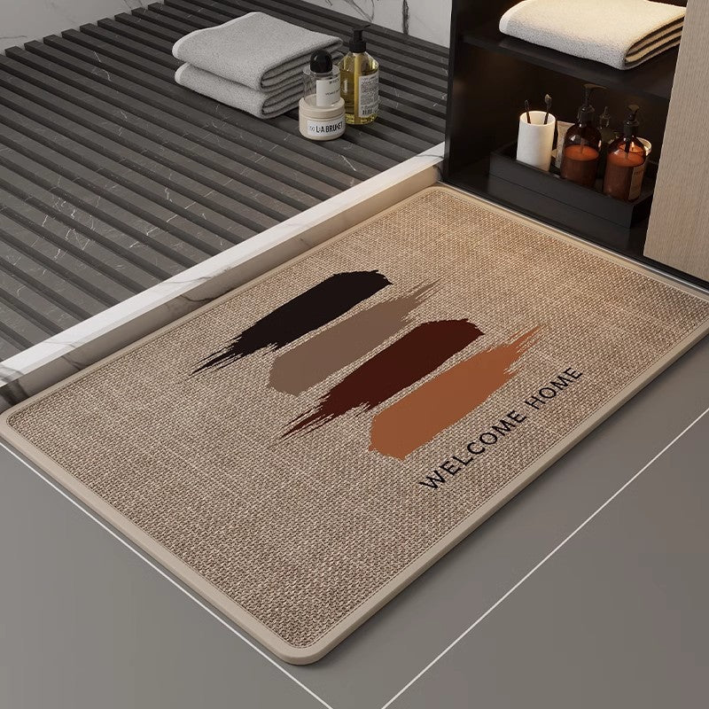 Linen floor MATS are placed in the bathroom