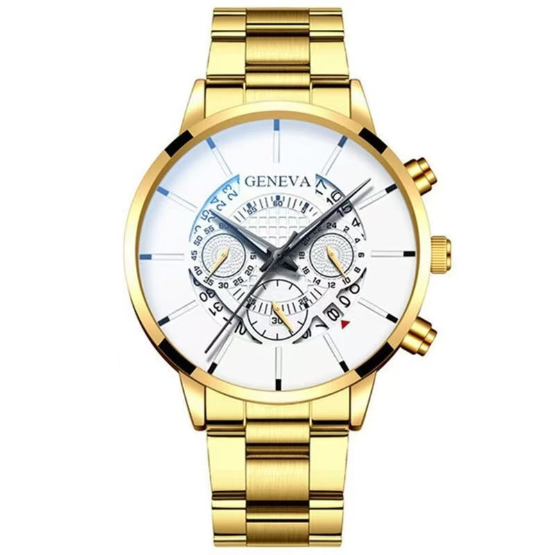 Geneva Men's Quartz Watch with Calendar - Sporty Steel Band