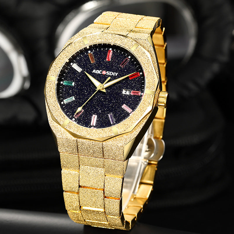 Full diamond luxury oak men's watch
