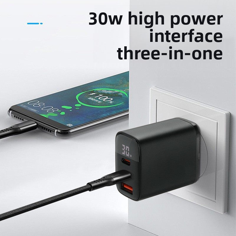 30W Triple Port Fast Charger with Digital Display
