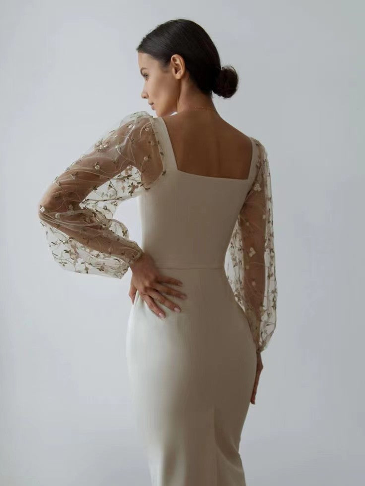 elegant embroidered patchwork body-hugging dress