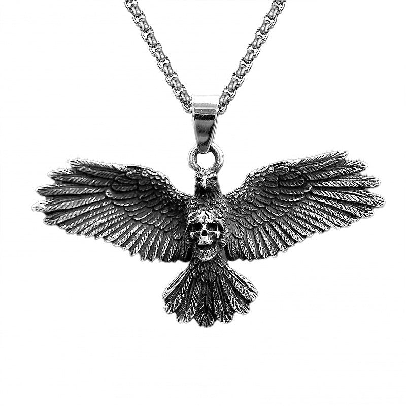 domineering double wolf head titanium steel pendant necklace
