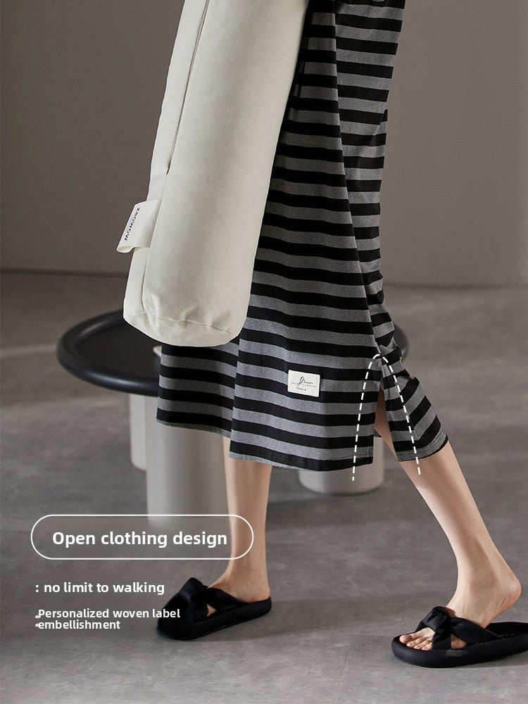 Pure cotton short-sleeved striped pajamas