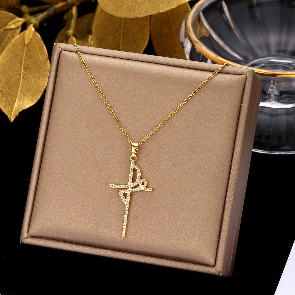 Gold Cross Necklace Set with Large Diamonds