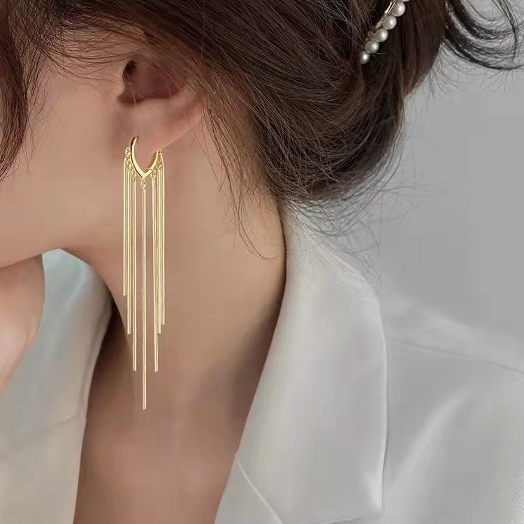 Long metal tassel ear pins