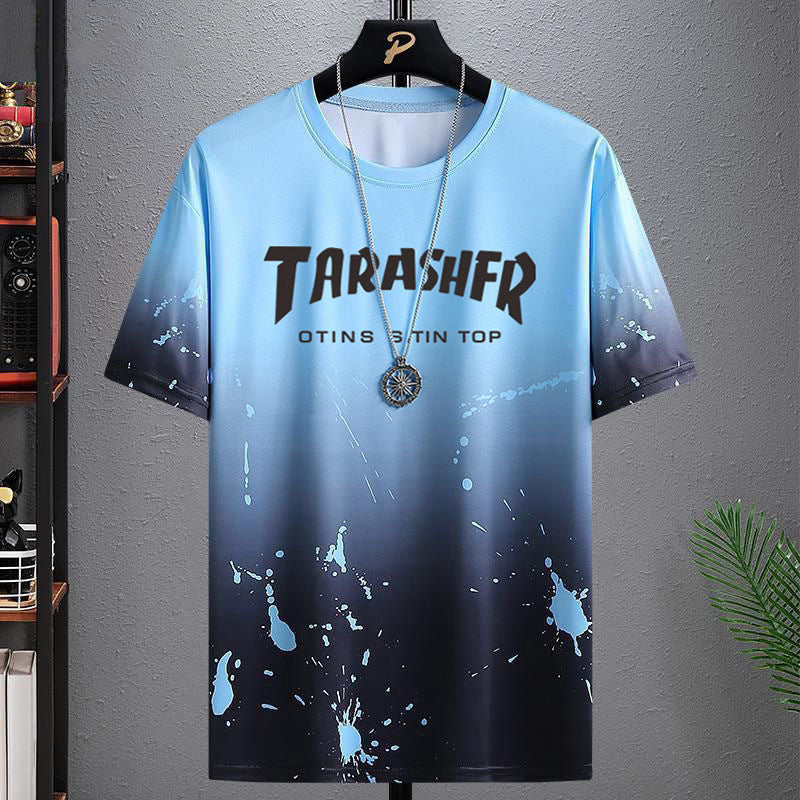 Ice Silk Short-sleeved T-shirt Men's Summer Fashionable Half-sleeved Men's Ice-sensitive Splash-ink T-shirt for Students and Teenagers