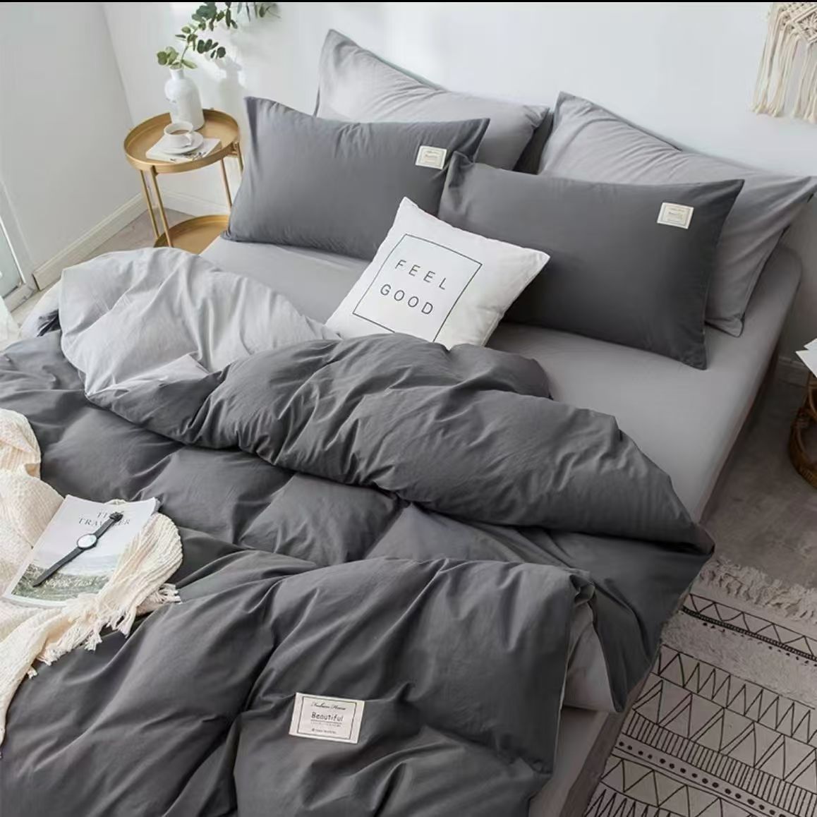 Four-piece Set Nordic Style Wash Cotton Quilt Cover Net-red Bed Sheet Student Dormitory Bedding