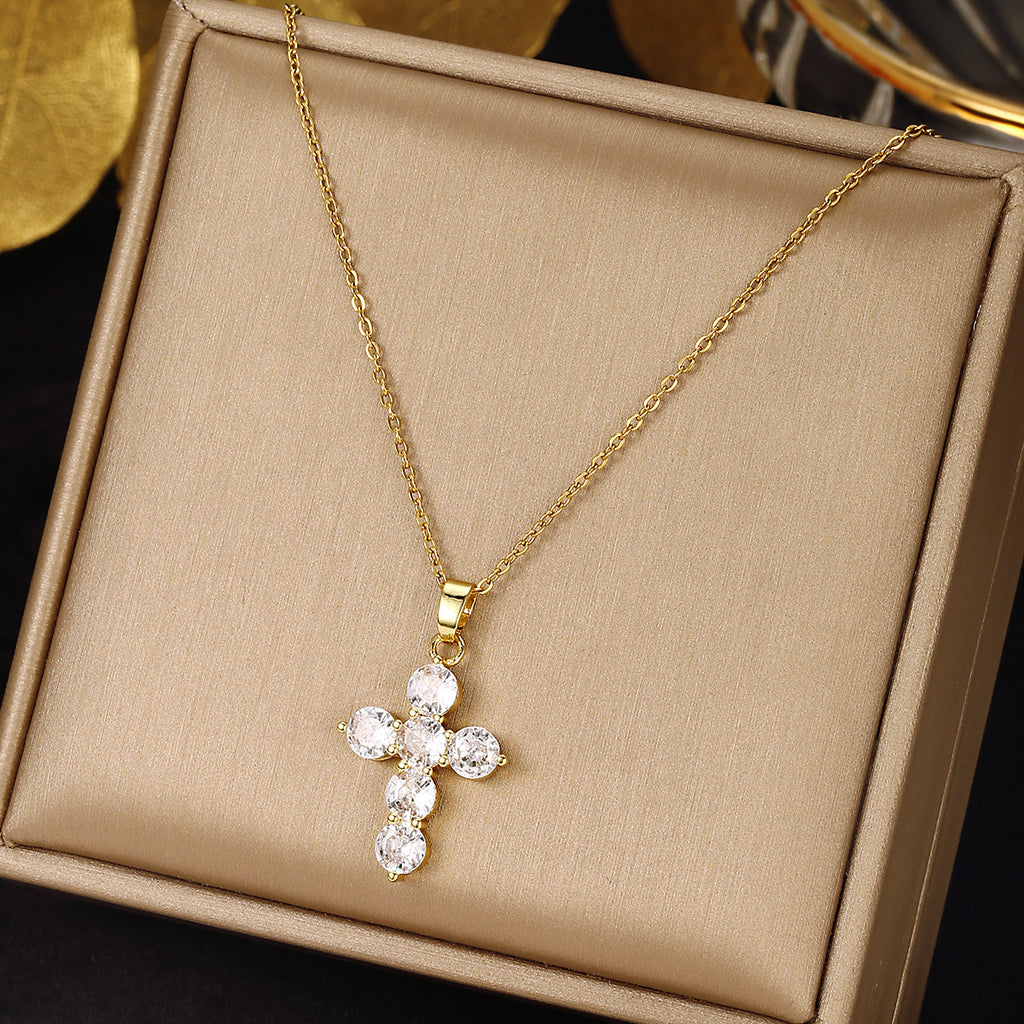 Gold Cross Necklace Set with Large Diamonds