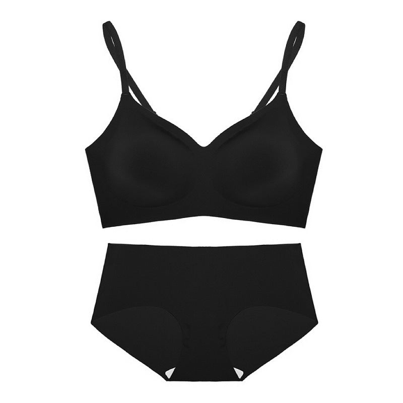 Seamless Wireless Bra Set with Adjustable Straps and Cotton Panty