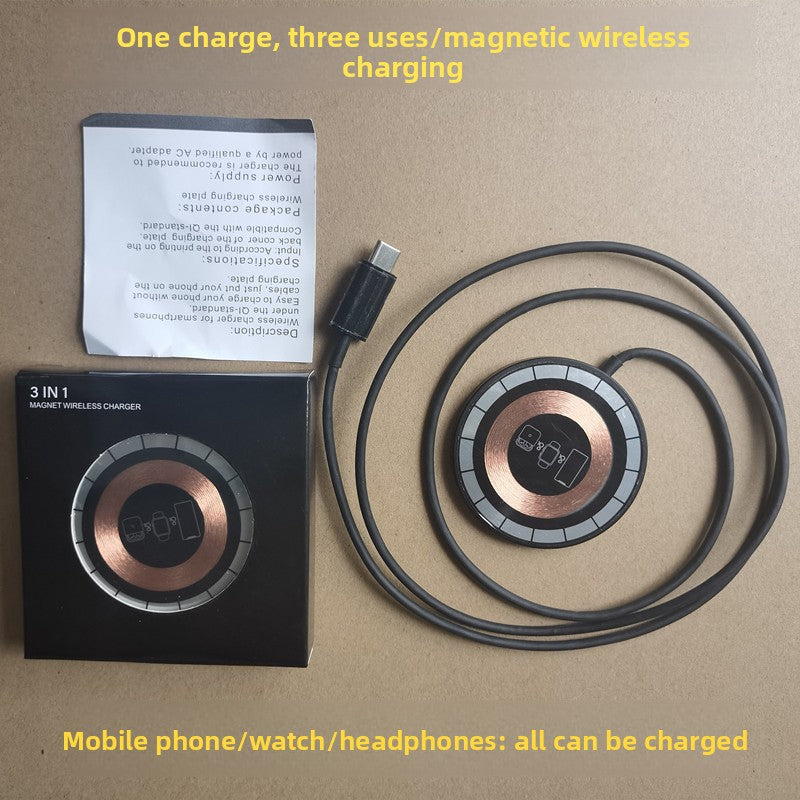 Magnetic three-in-one wireless charger
