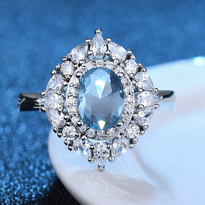 Adjustable Floral Synthetic Gemstone White Gold Plated Ring
