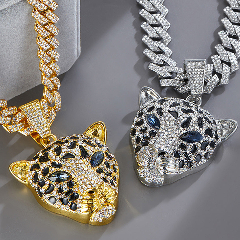 Animal Zinc Alloy Diamond Pendant Cuban Chain Necklace