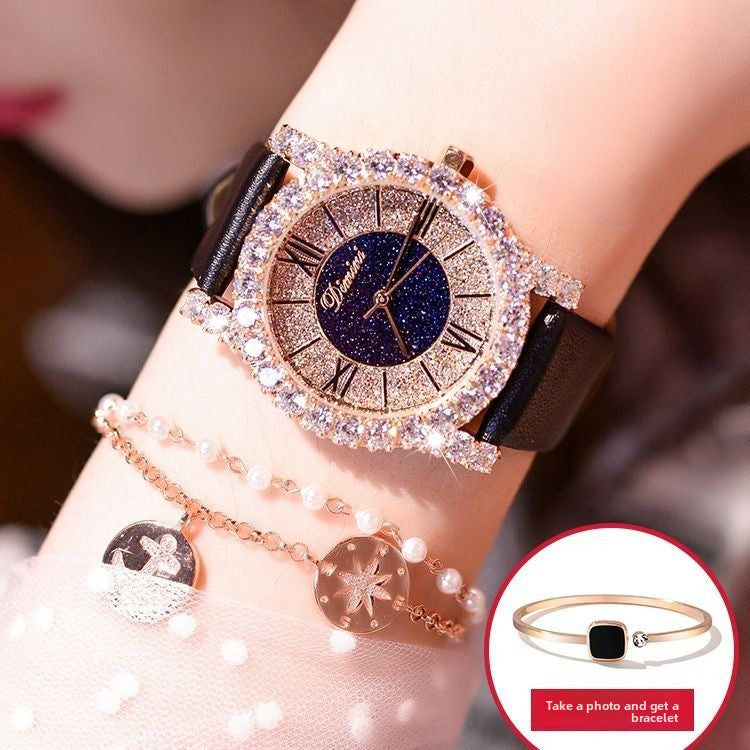 Diamond Starry Sky Women's Leather Strap Watch