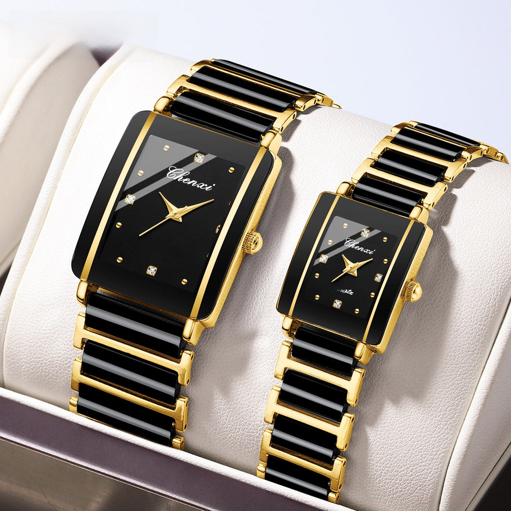 CHENXI Square Couple Watch with Ceramic Strap