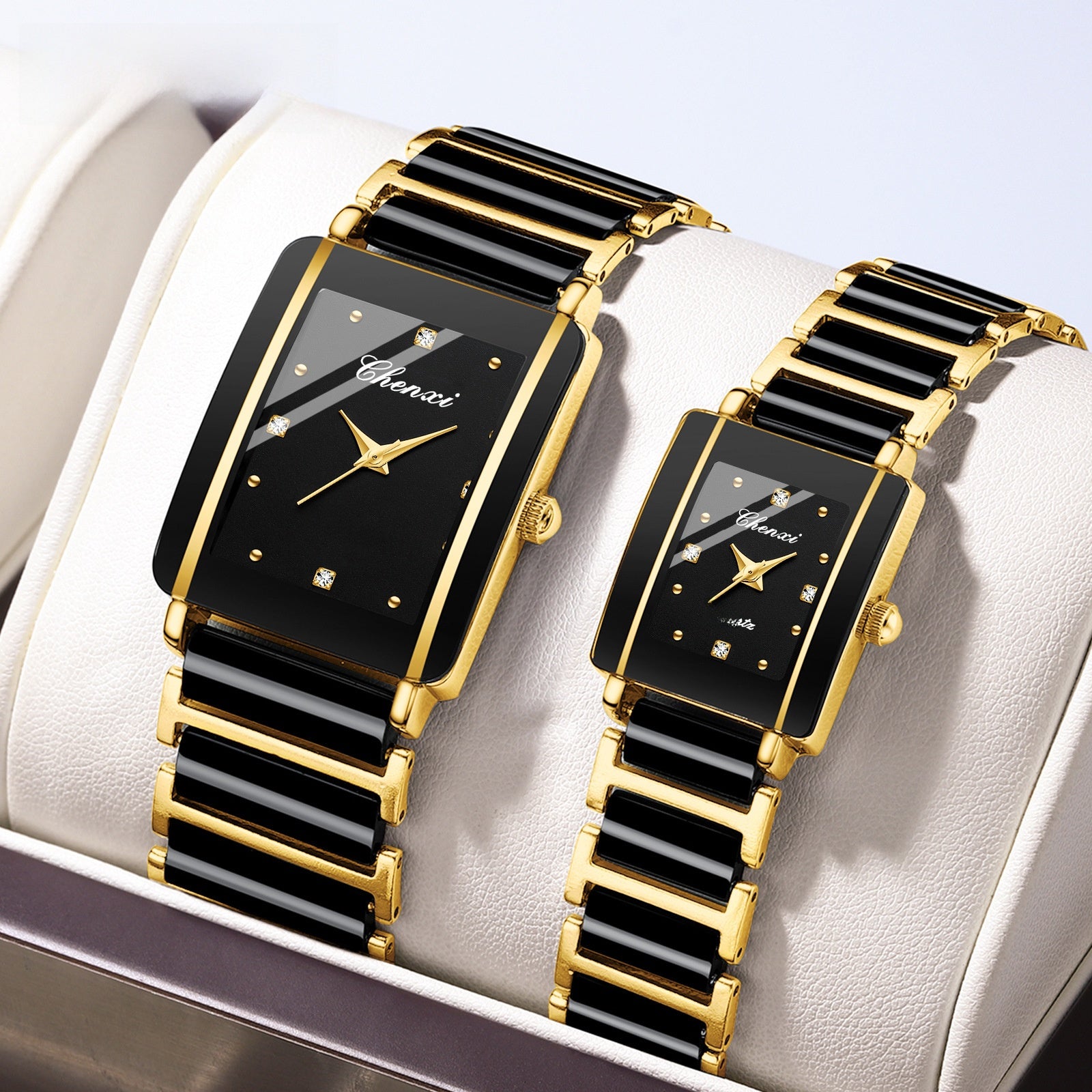 CHENXI Square Couple Watch with Ceramic Strap