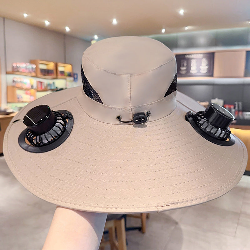 Summer fisherman hat - dual function of solar power and USB charging