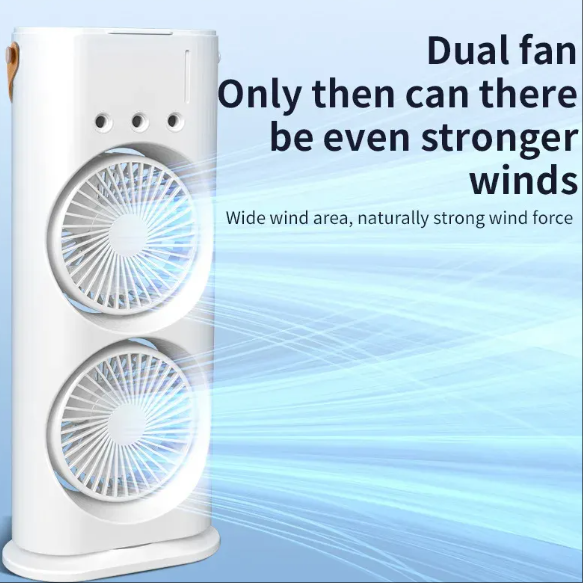 Dual-Nozzle Portable Humidifying Fan ? Compact Air Cooler with Hydro Cooling for Home Use