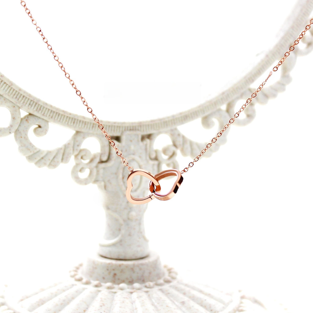 Double Heart Engraved Flip Rotating Necklace with Gift Box