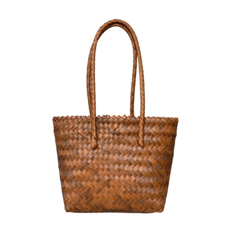 Wicker-like straw woven bag, versatile vegetable basket bag, long shoulder strap hand-woven bag