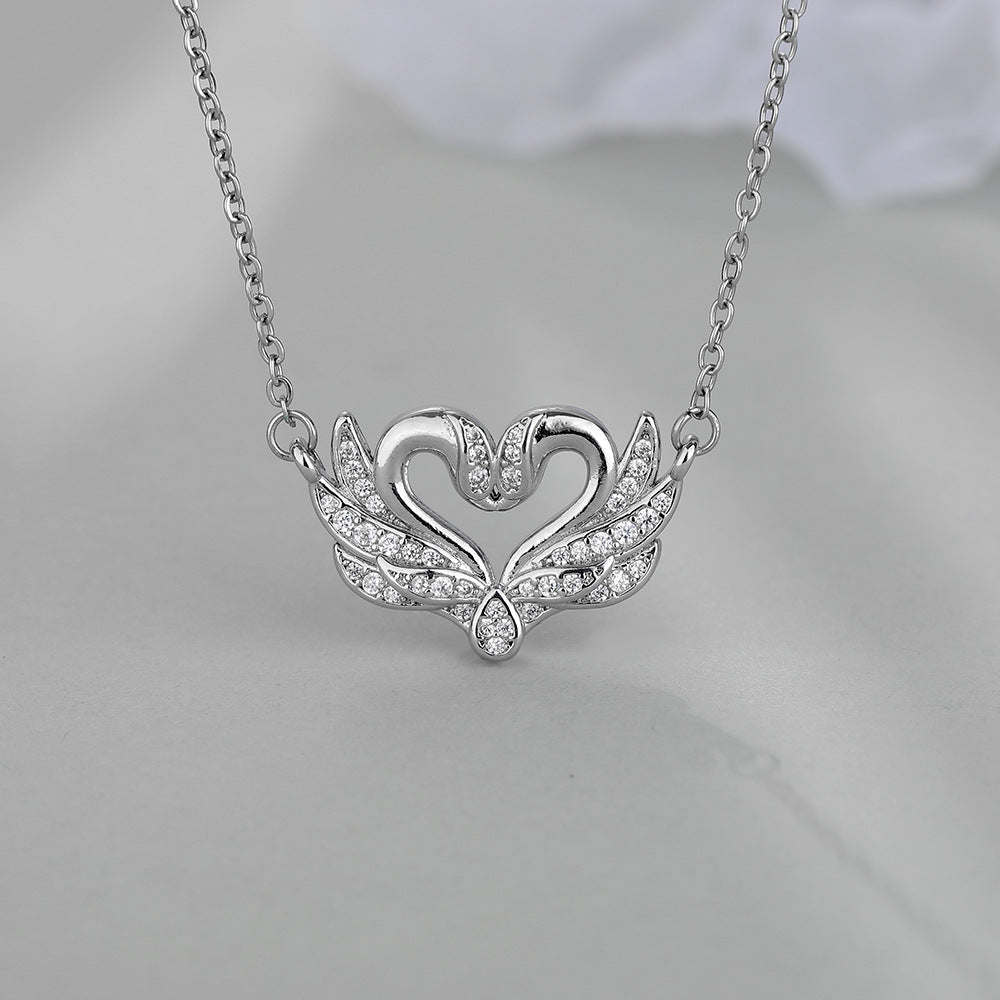 Double Swan Heart-shaped Zircon Necklace