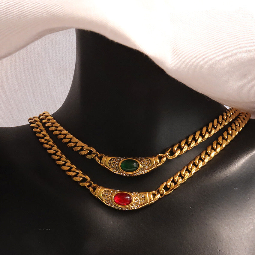 Fashion Stainless Steel Zircon Necklace with Gold Plating