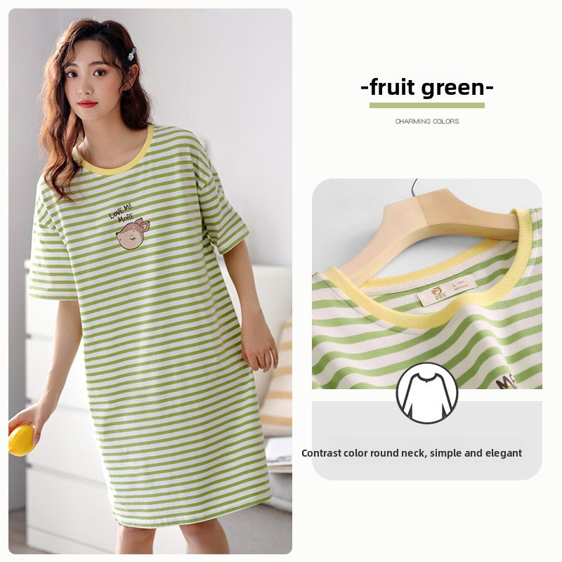 Pure cotton short-sleeved striped pajamas