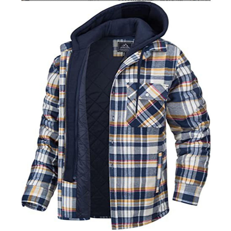 Men's Plaid Hooded Cotton Jacket