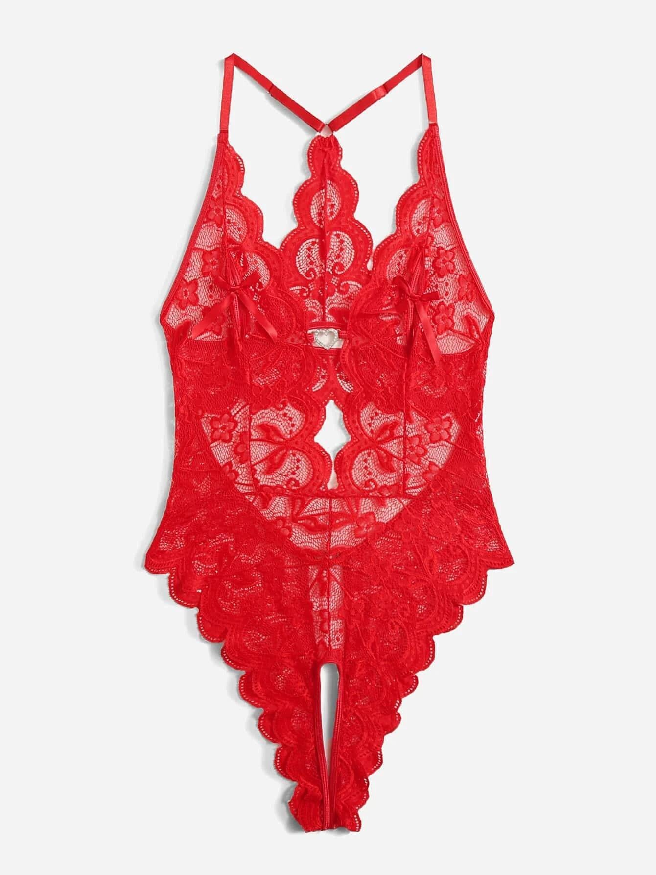 Lace see-through open-crotch jumpsuit