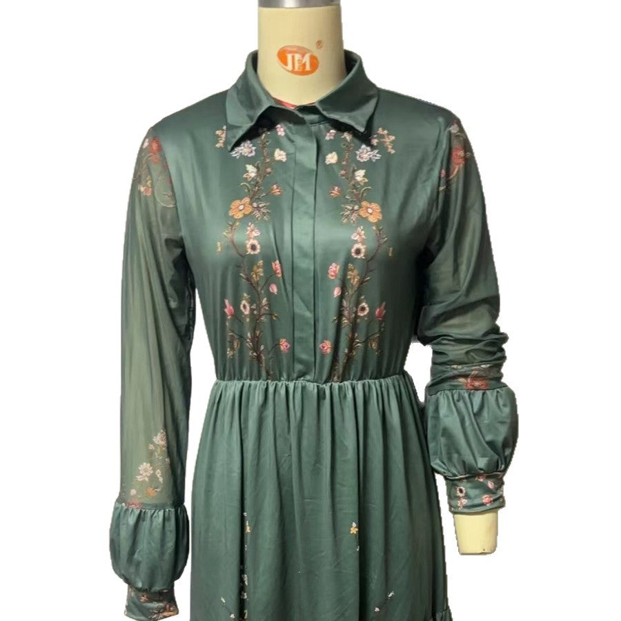 Long-sleeved printed long dress