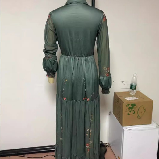 Long-sleeved printed long dress