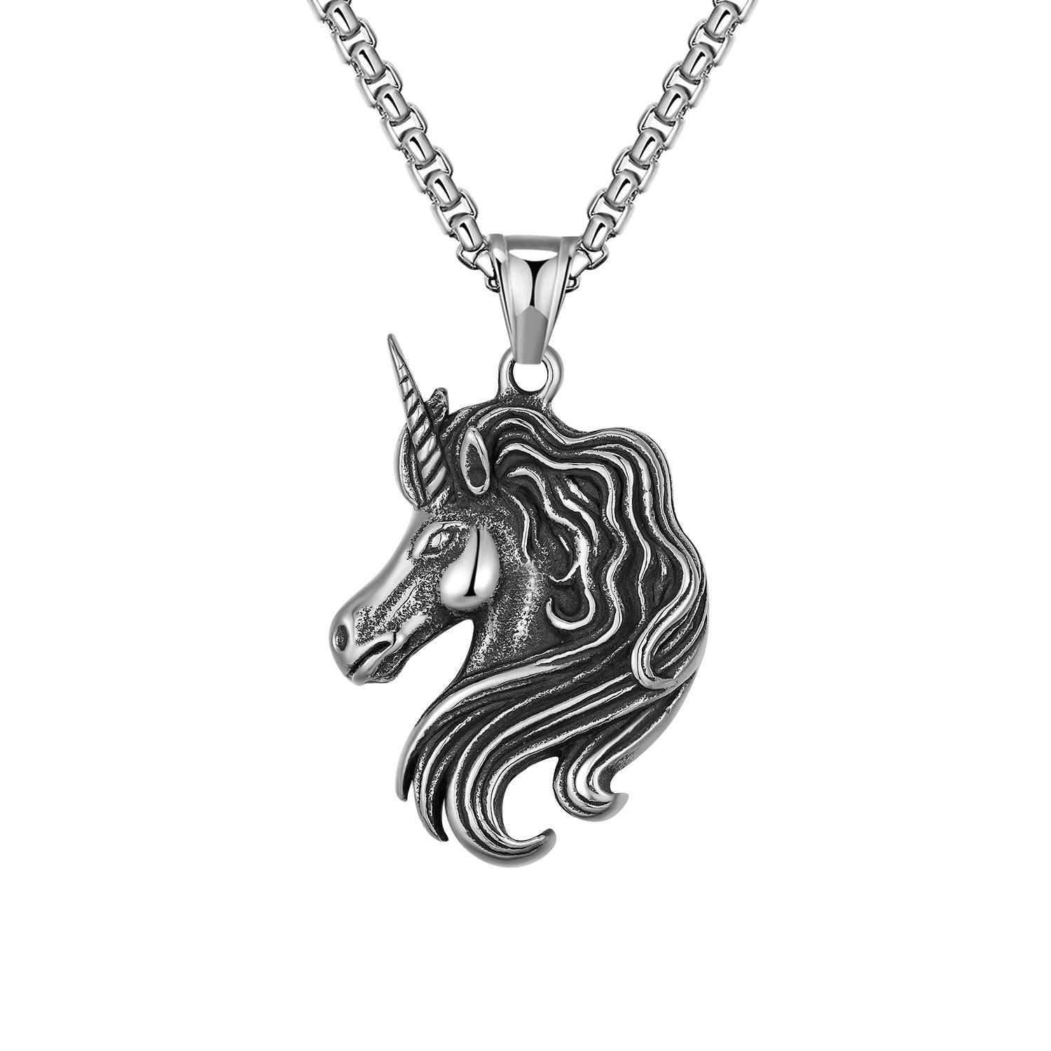domineering double wolf head titanium steel pendant necklace