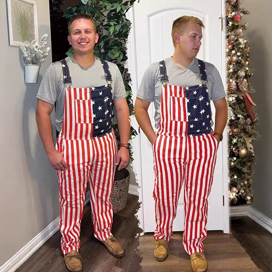 Independent Station Europe and the United States New Cross-border US Independence Day Flag Couple's Bags Workwear Pants