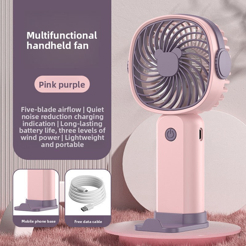 Handheld USB Rechargeable Mini Fan with Phone Holder