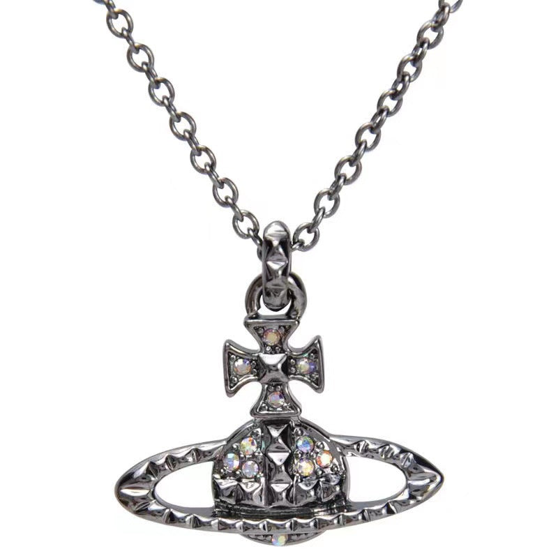 Saturn Diamond Accent Clavicle Necklace