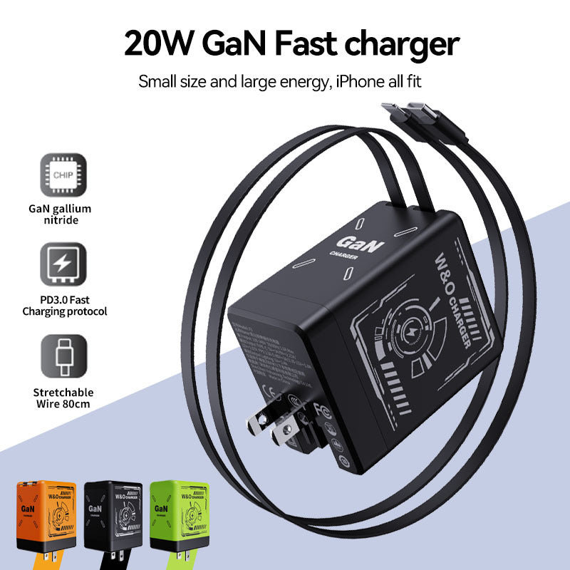 25W Fast Charging Dual Retractable Cable Type-C Charger