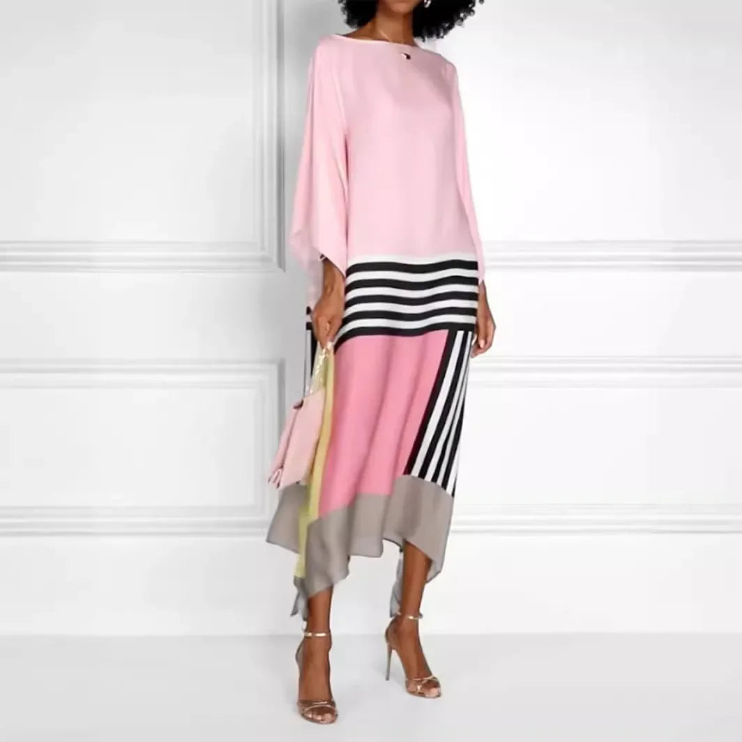 Comfortable and fashionable solid-color printed casual off-the-shoulder long dress