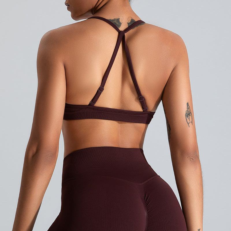 Seamless Sports Bra Women's Breathable Yoga Top Cross-Back Fitness Shirt