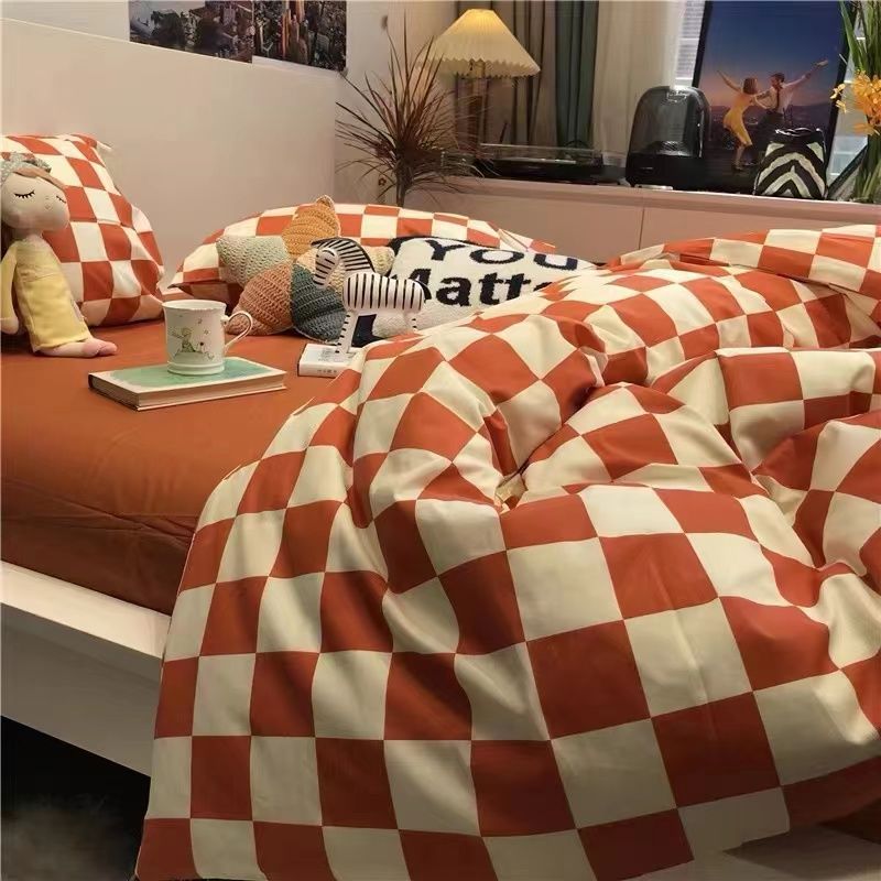 Four-piece Set Nordic Style Wash Cotton Quilt Cover Net-red Bed Sheet Student Dormitory Bedding