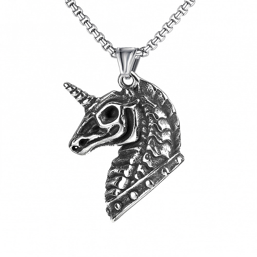 domineering double wolf head titanium steel pendant necklace