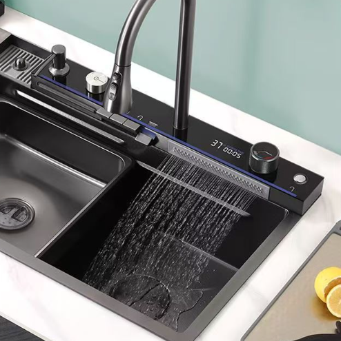 Thick 6mm Digital Display Stainless Steel Kitchen Sink with Pull Faucet