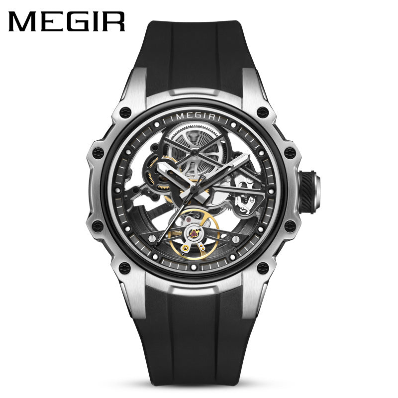 Megir Men's Automatic Mechanical Watch Stainless Steel Case Full Cut-Out Dial