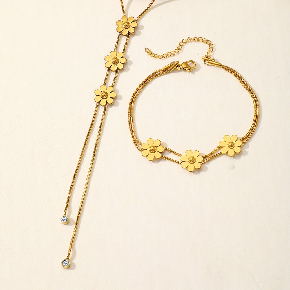 European and American three-dimensional flower tassel round snake chain Japanese and Korean new fashion stainless steel long temperament pendant suit