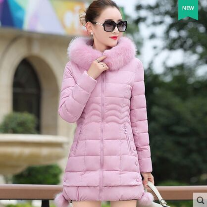 Women's Slim Fit Long Down Jacket with Fur Collar