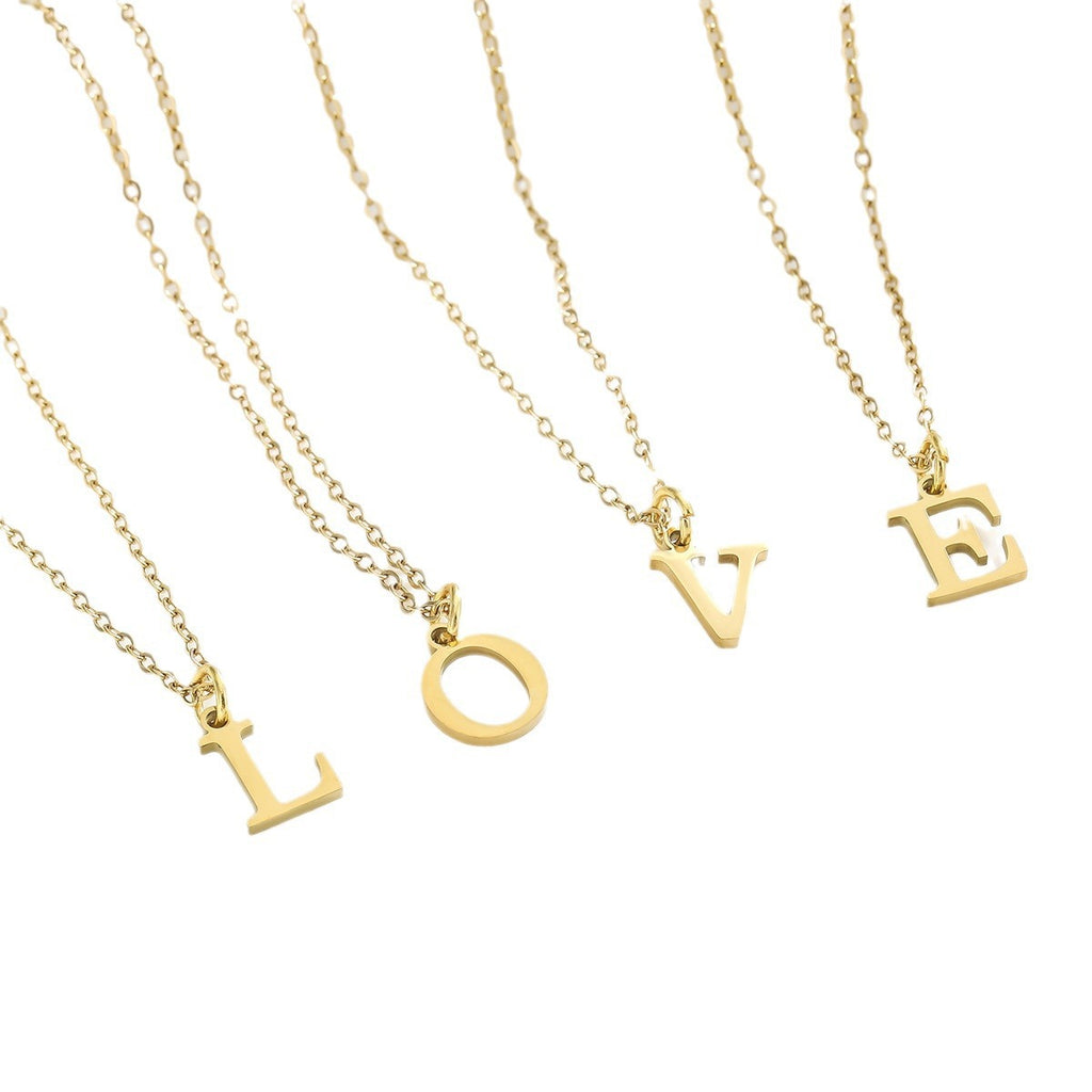 Gold Plated Alphabet Necklace Titanium Steel Pendant